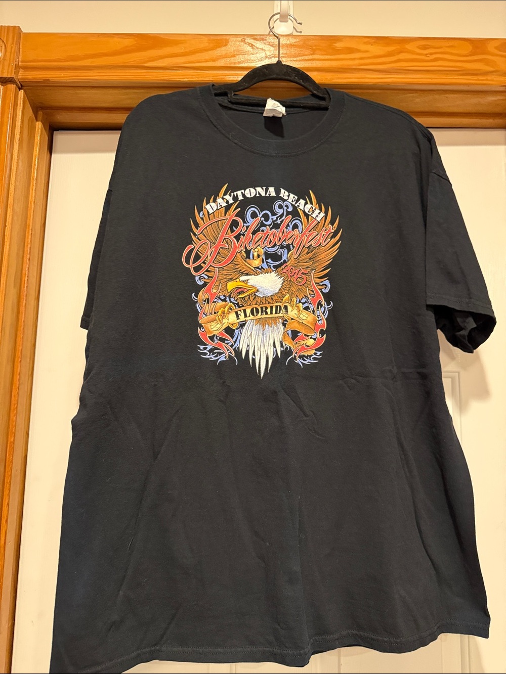 Gildan Black Daytona Beach Eagle Graphic T‑Shirt with Orange Accents